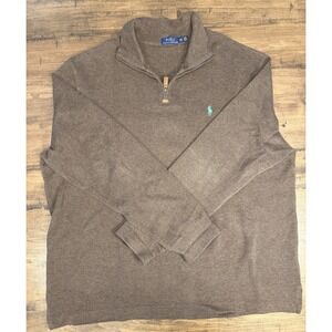 Polo Ralph Lauren Sweater Men 2XL TTG, Brown Quarter Zip Cotton Preppy Classic